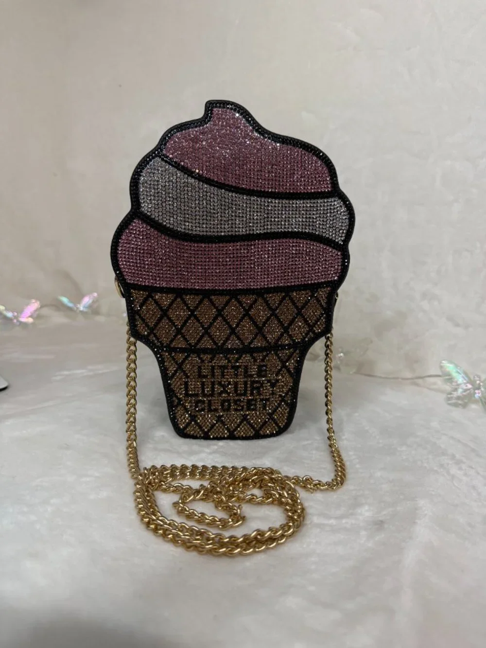 Rhinestone Ice Cream Cone Bag — Statement Piece